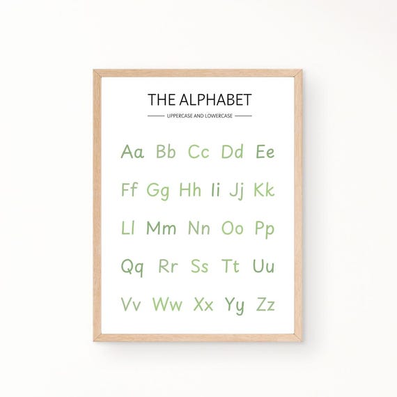 Green Alphabet Education Print Uppercase Lowercase Alphabet Print Homeschool Print Classroom Print Playroom Print Montessori Print