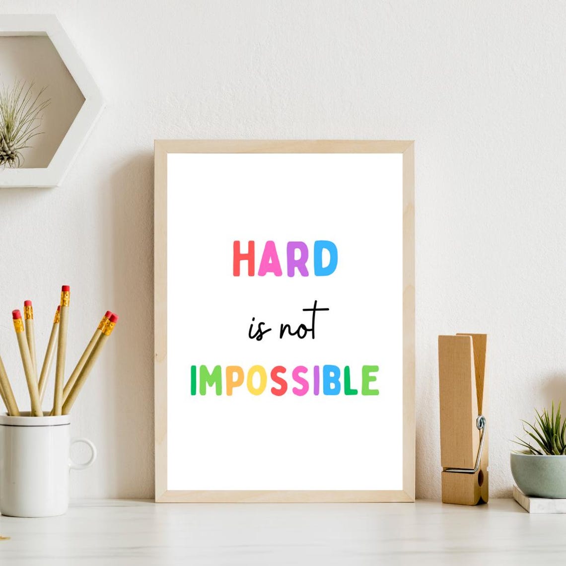Hard Is Not Impossible Rainbow Words Growth Mindset Classroom Poster - Image 3