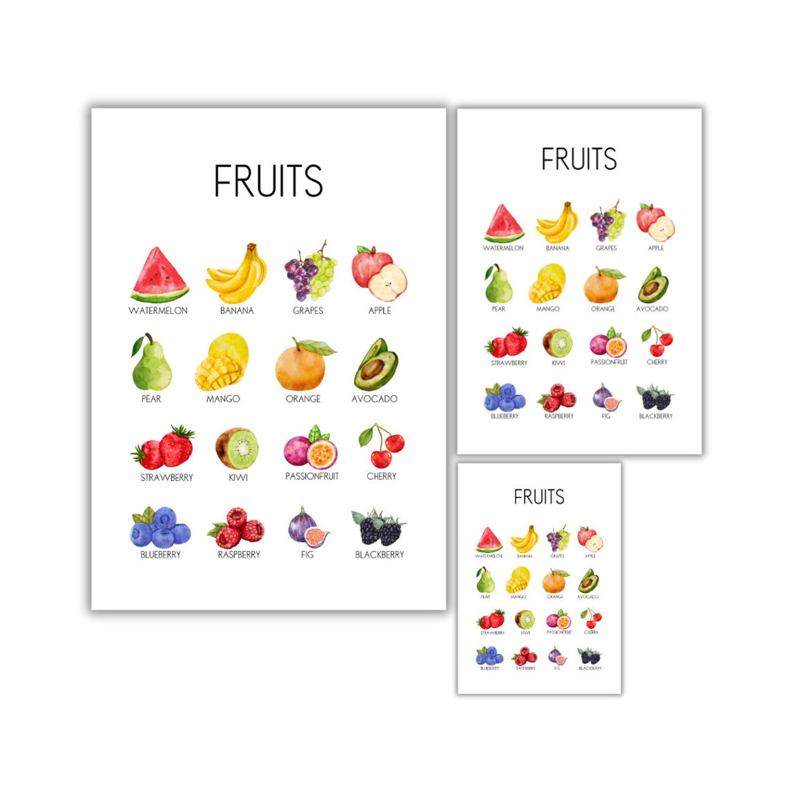 Fruits Educational Chart Watercolor Kids Fruit Learning Poster - Image 2