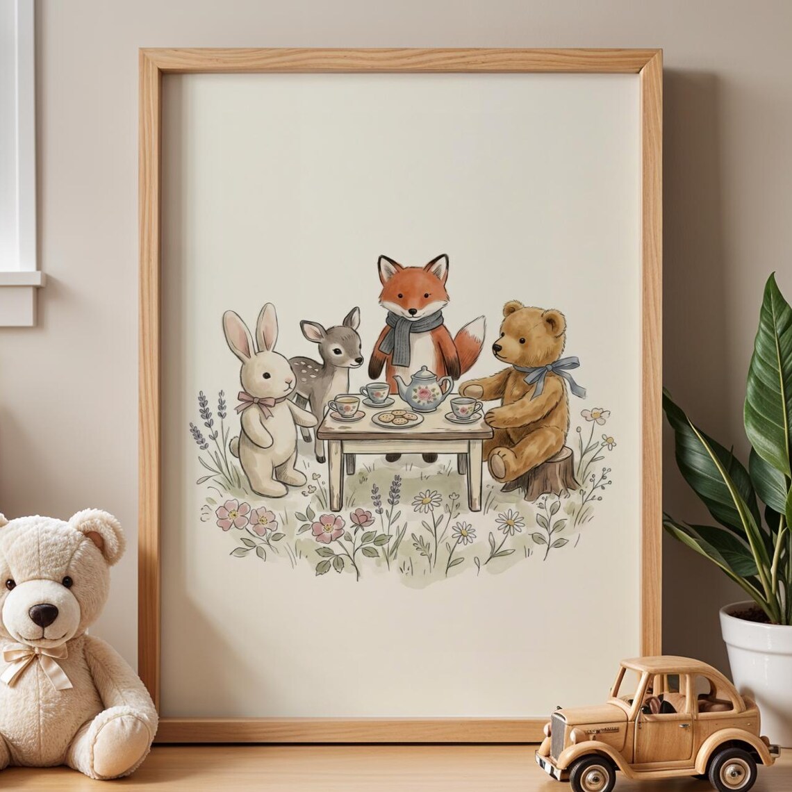 Woodland Animals Tea Party Whimsical Storybook Nursery Print