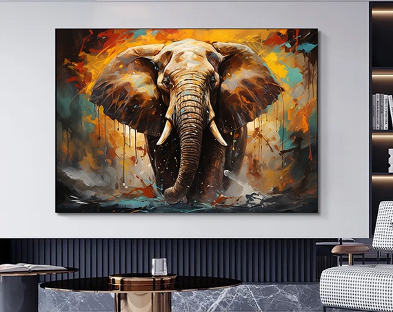 Modern Oil Painting Elephant Canvas Wall Art Colorful Animal