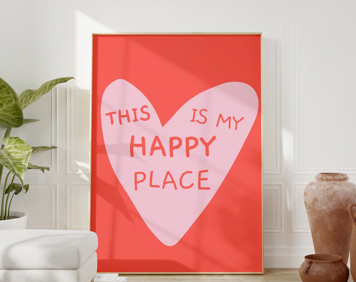 This Is My Happy Place Red Heart Minimal Typography Love Poster