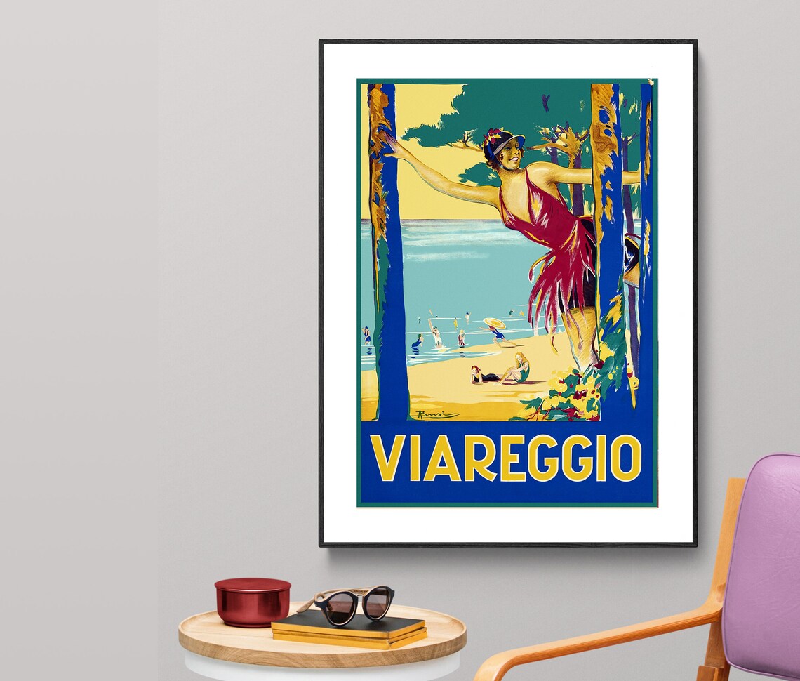 Viareggio Tuscany Beach Scene Vintage Art Deco Seaside Poster