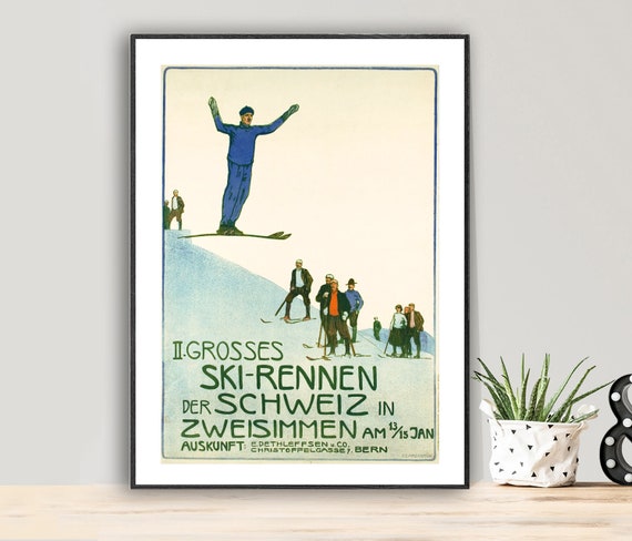 Ii Grosses Ski Rennen Der Schweiz In Zweisimmen Vintage Skiing Travel Poster Poster Paper Or Print Gift Idea