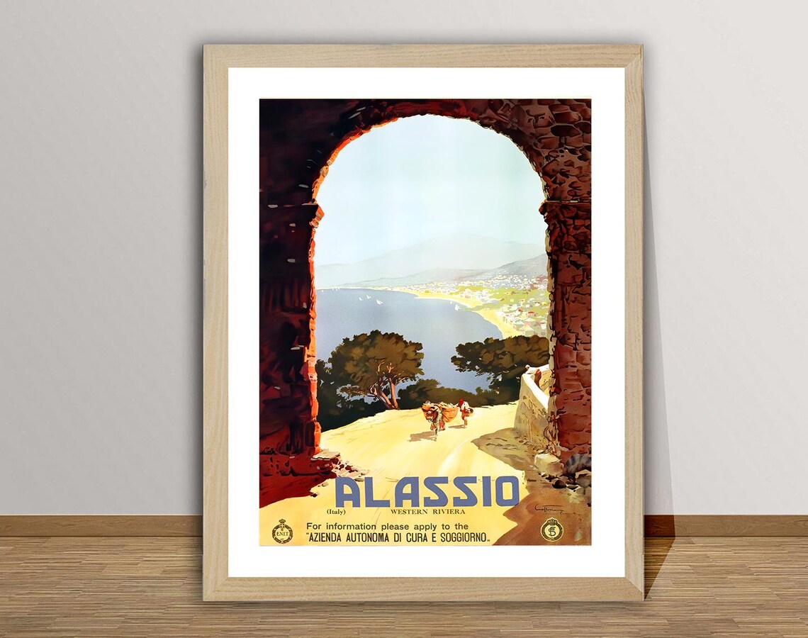Alassio Italy Vintage Travel Poster, Travel Art Print