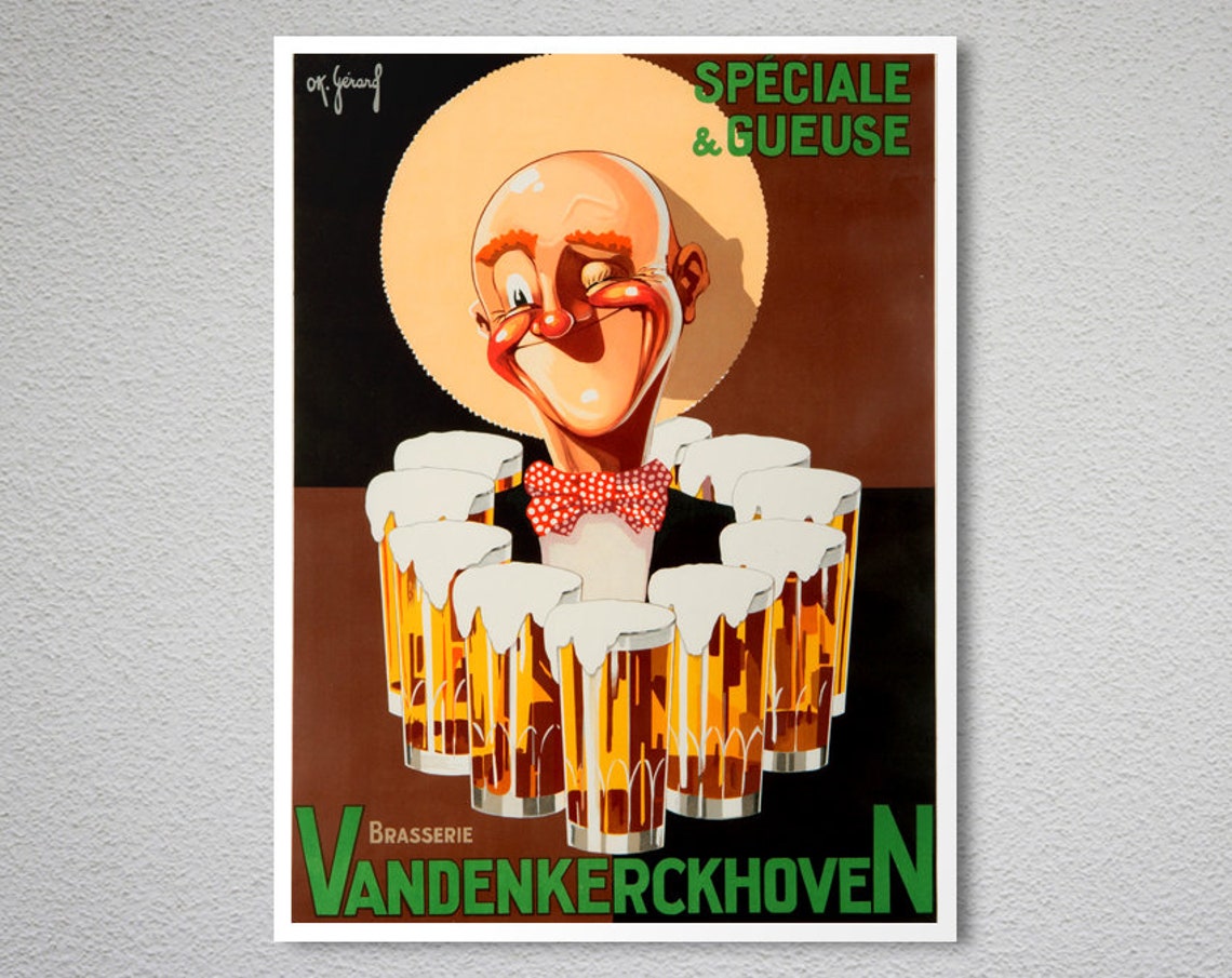 Vandenkerckhoven Belgian Beer Grinning Waiter Foaming Mugs Ad Poster - Image 2