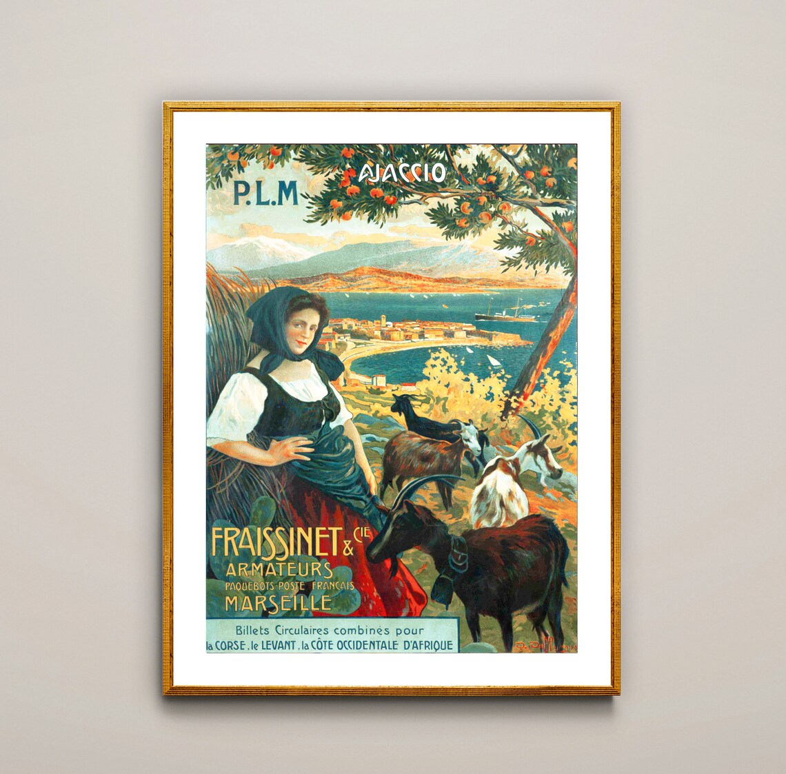Ajaccio Corsica Fraissinet Marseille PLM Vintage Travel Poster