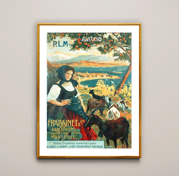 Ajaccio Fraissinet Cie Armeteurs Marseille Vintage Travel Poster Poster Paper Or Print Gift Idea Wall Decor
