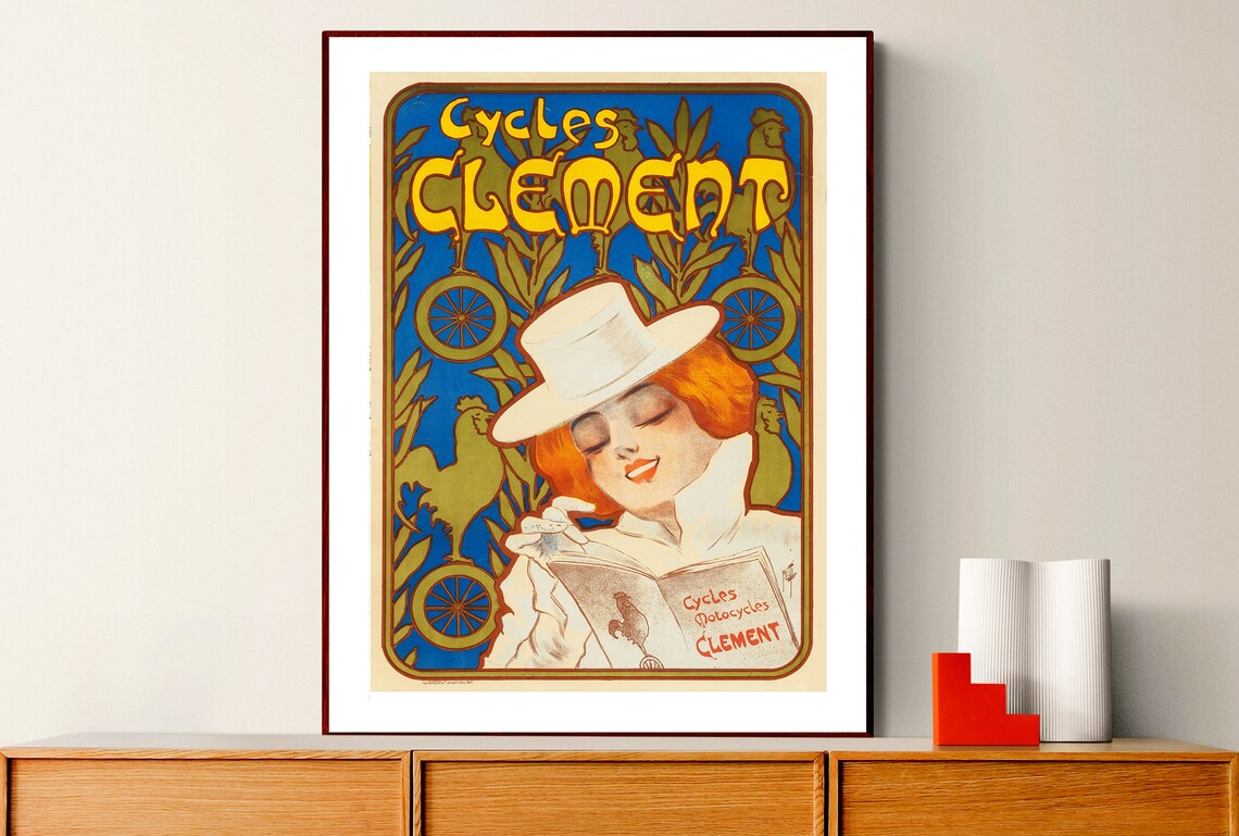 Cycles Clement Art Nouveau Vintage French Advertising Poster Bike Art