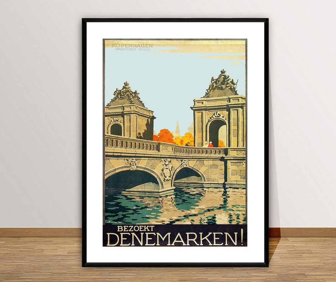 Copenhagen Marmeren Brug Marble Bridge Denmark Vintage Travel Poster - Image 2