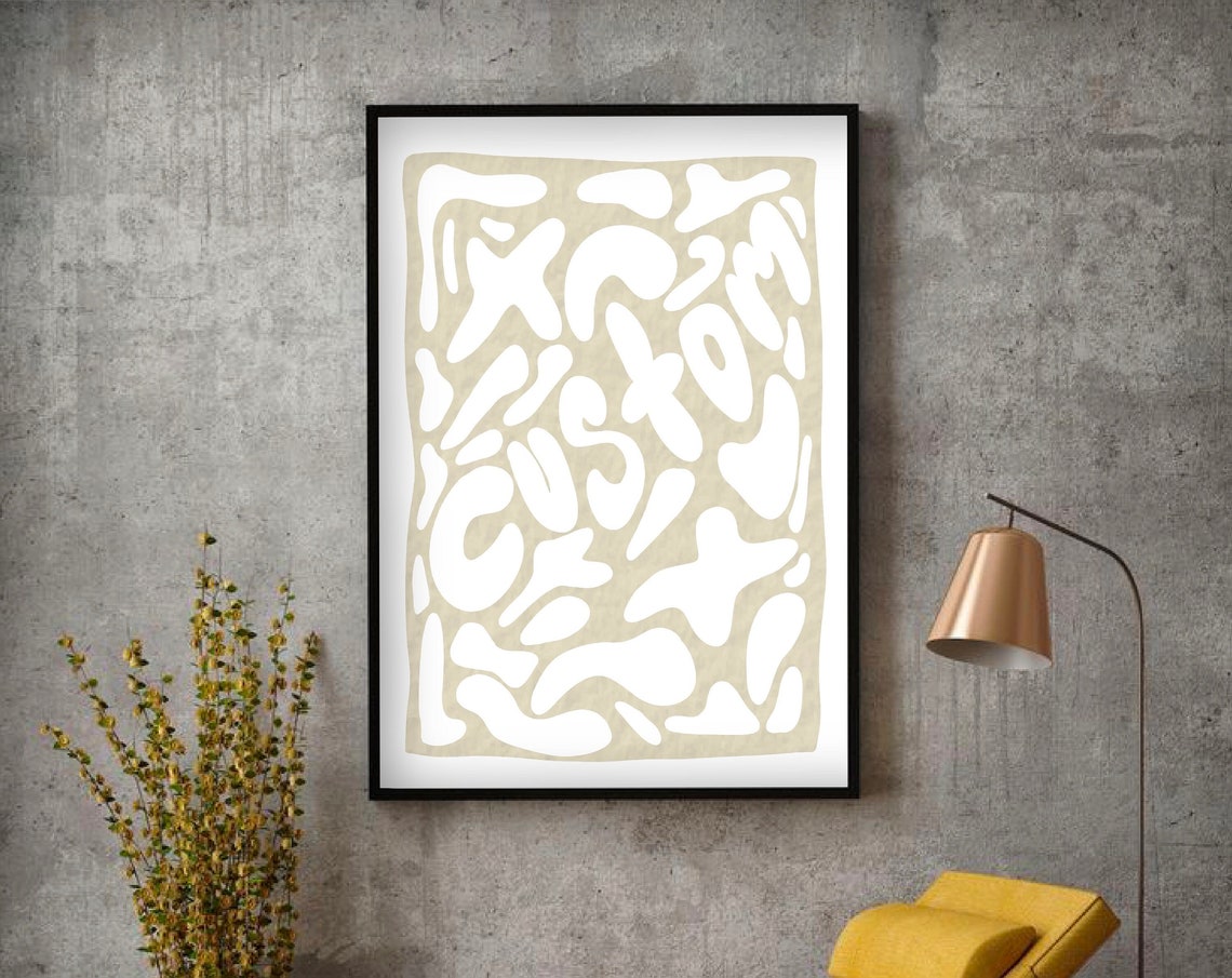 Beige Organic Blob Shapes Neutral Abstract Doodle Art Wall Poster