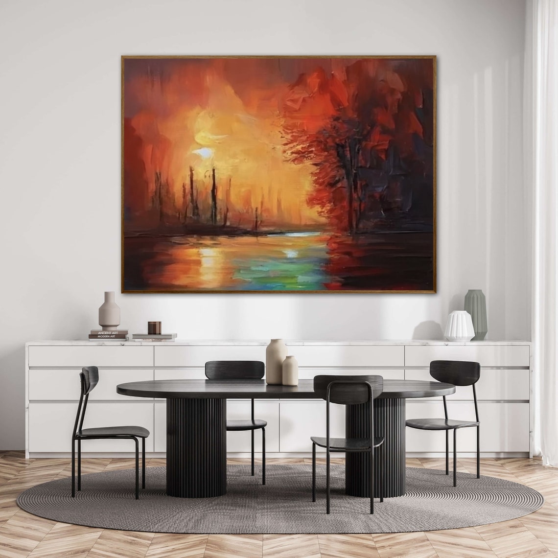 Dark Autumn Sunset Over Lake With Red Trees Reflection Poster - Image 2