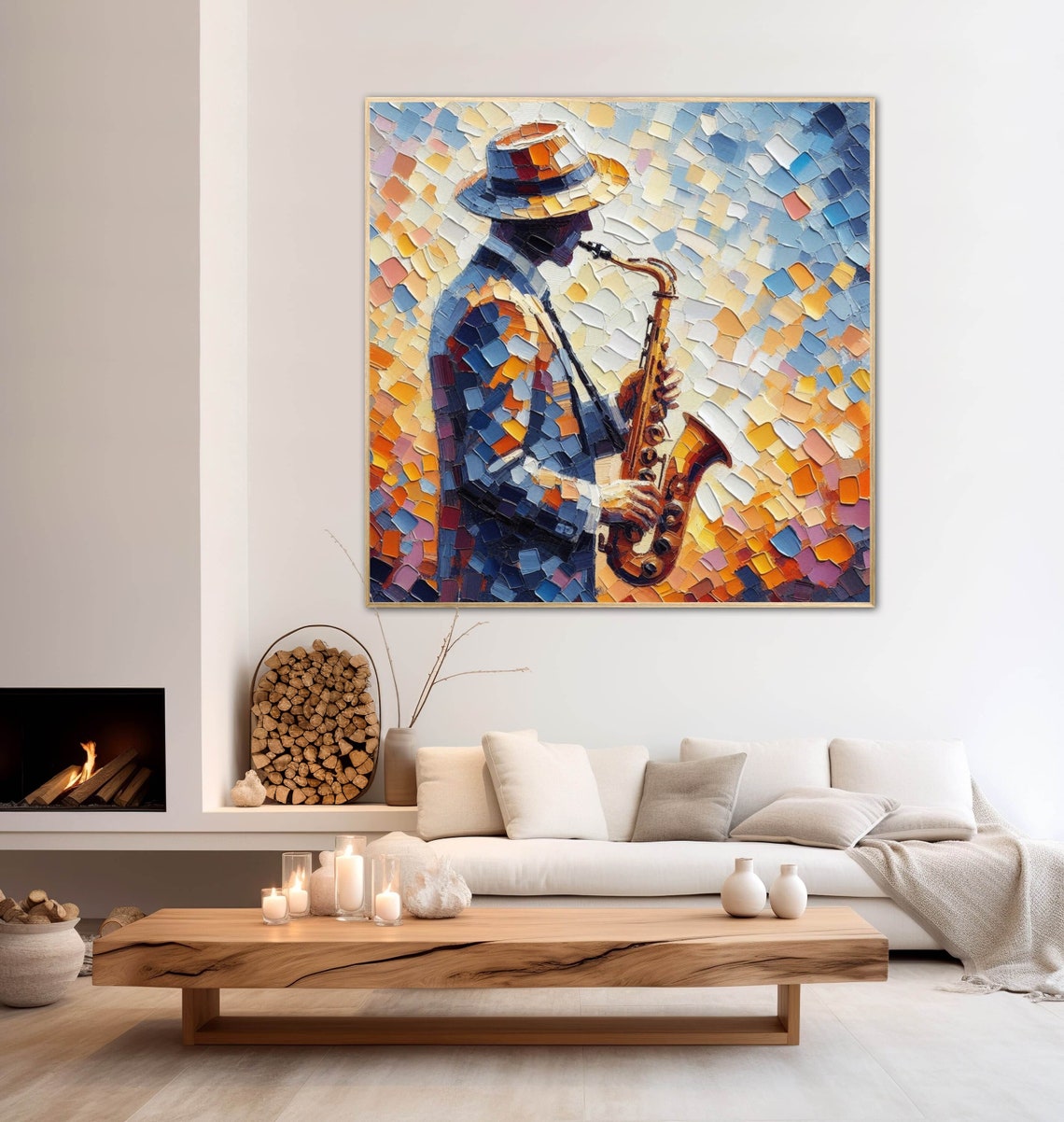 Saxophonist in Hat Mosaic Jazz Musician Portrait Painting Poster - Image 3