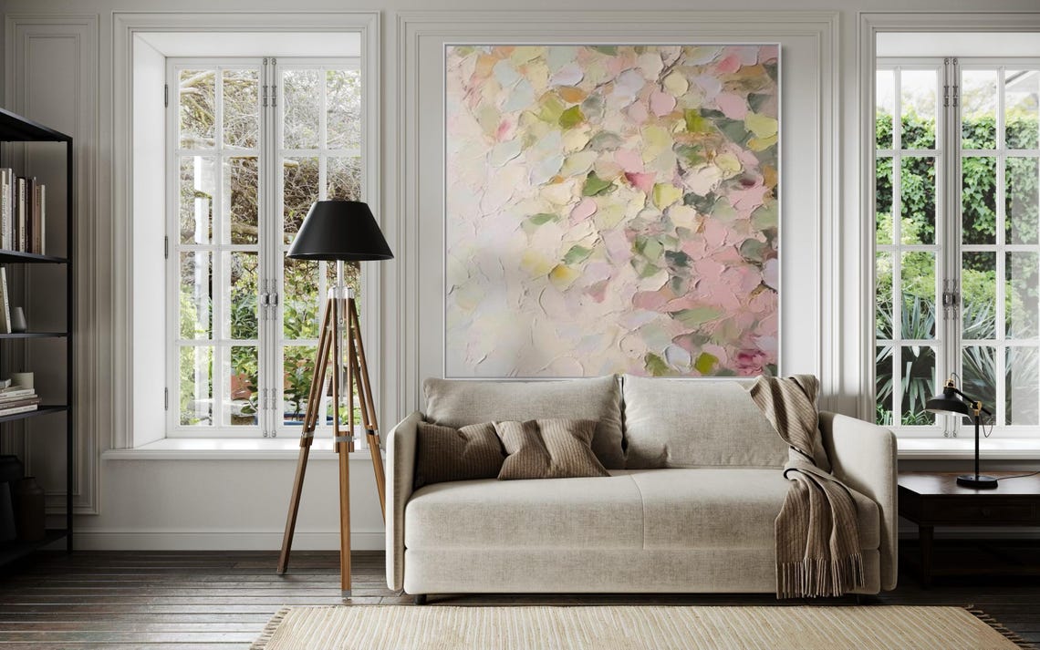 Soft Pastel Petals Square Abstract Textured Spring Blossom Poster - Image 3