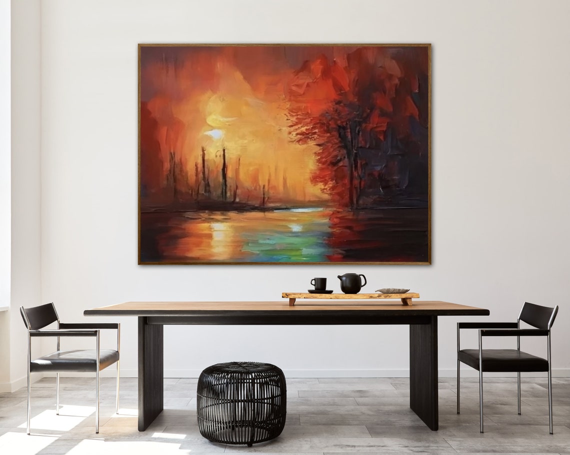 Dark Autumn Sunset Over Lake With Red Trees Reflection Poster - Image 3