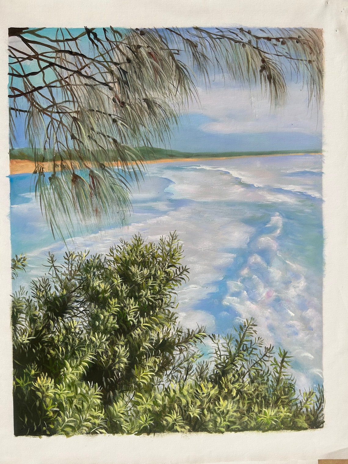 Green Coastal Bushes Against Pale Blue Nature Photo Art Poster - Image 4