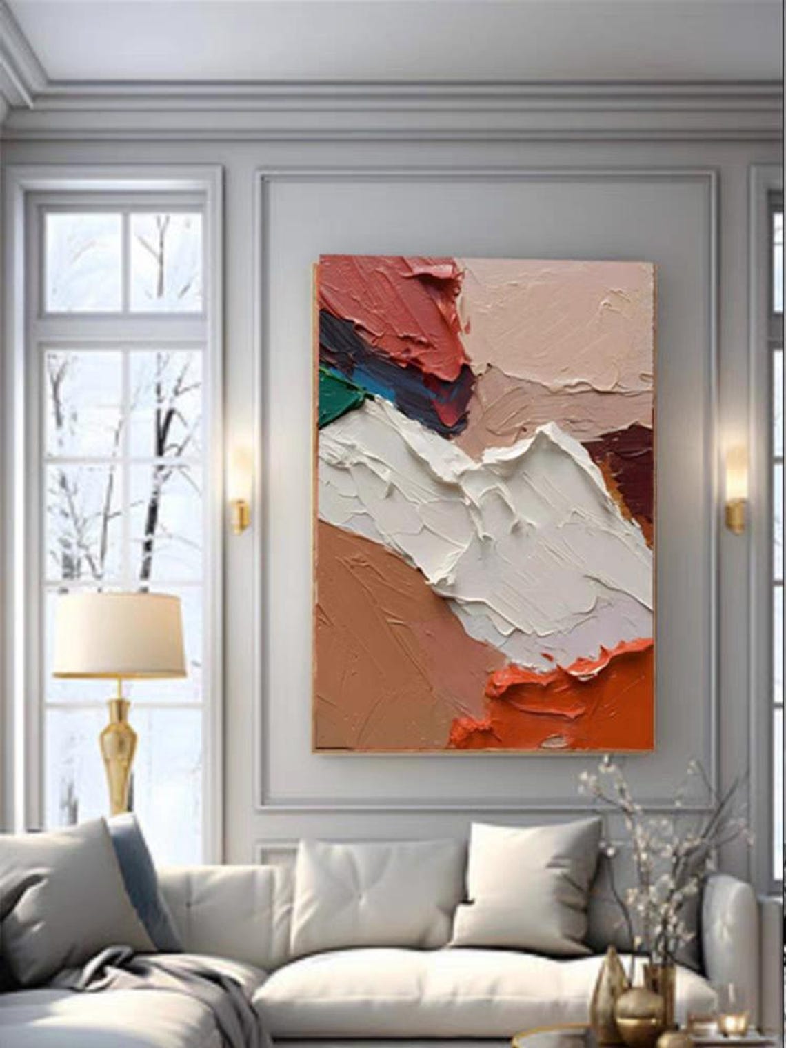 Rust Red and White Palette Knife Blocks Abstract Texture Poster - Image 4