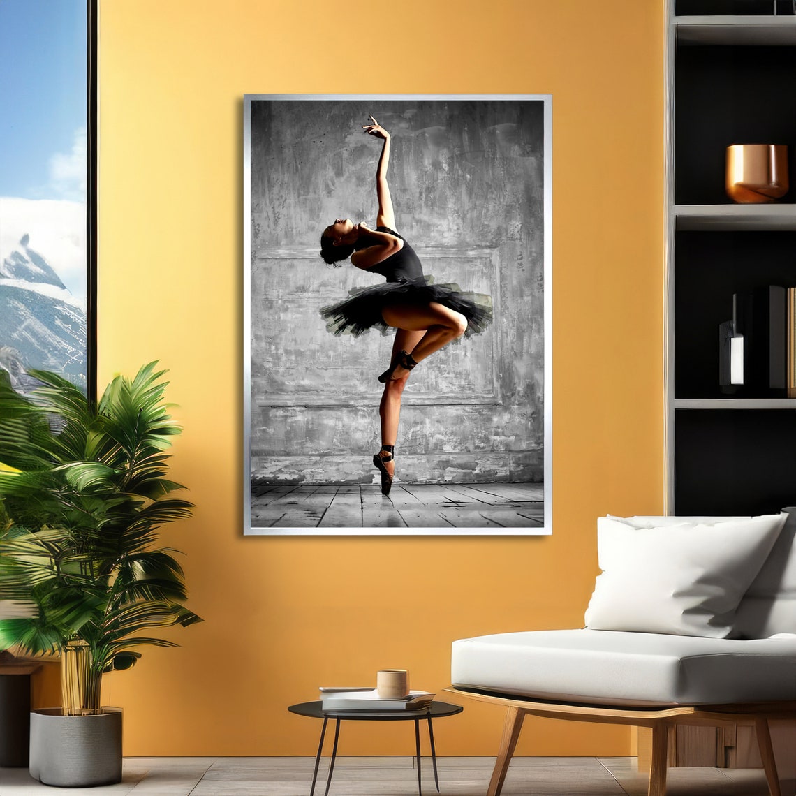 Graceful Ballerina in a Black Tutu Leaping Against Gray Wall Poster - Image 4