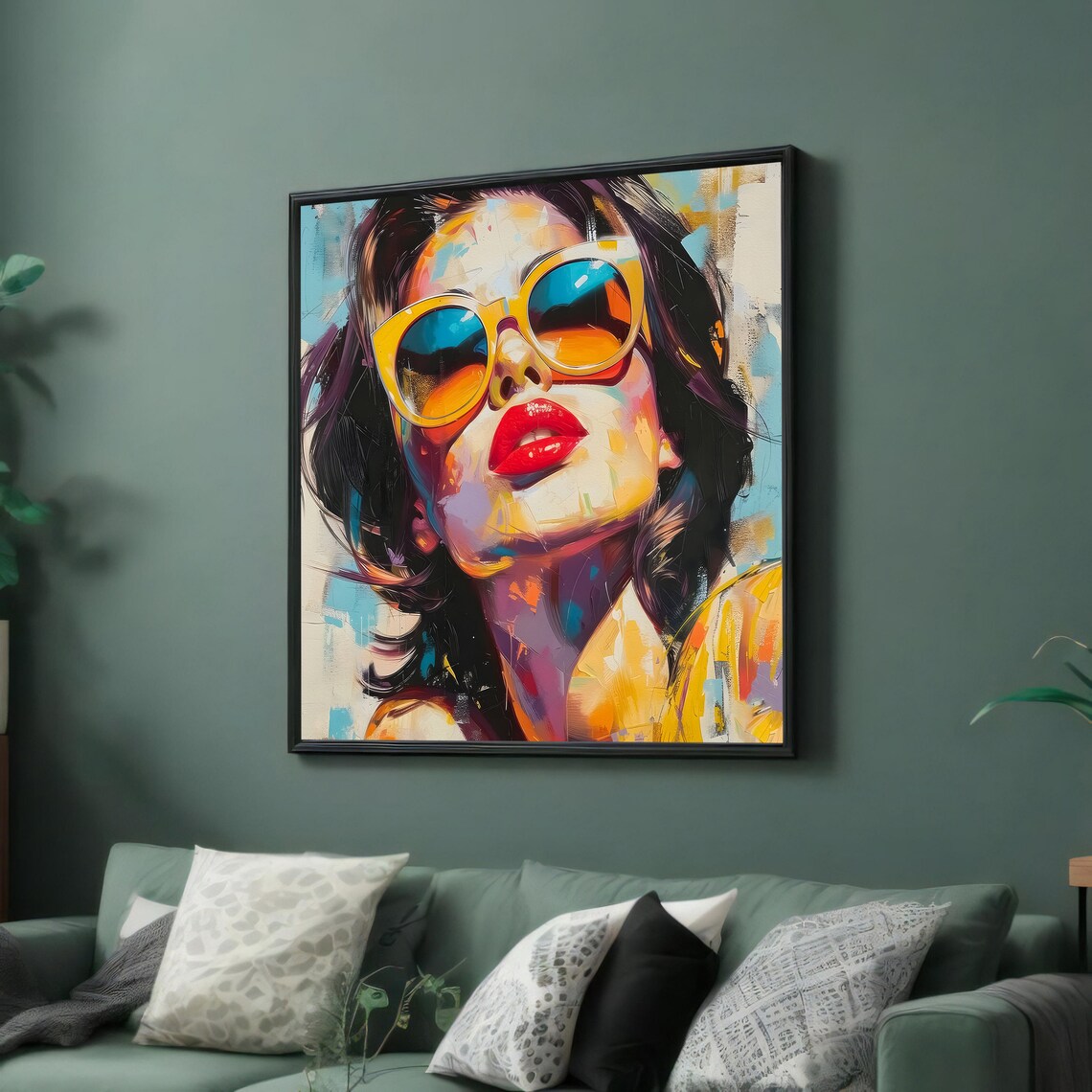 Woman In Orange Sunglasses Red Lips Bold Pop Art Portrait Poster