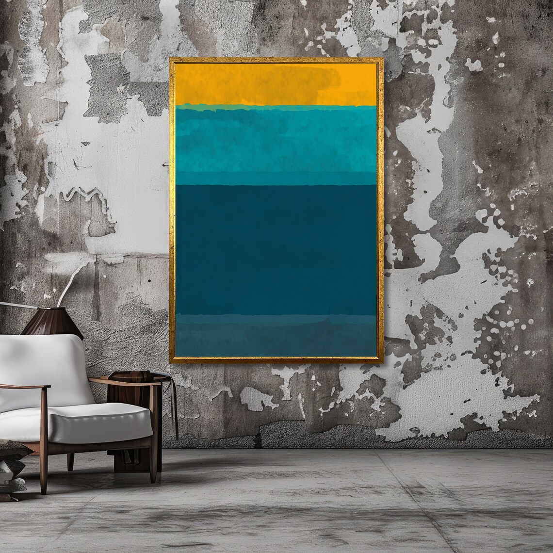 Golden Horizon Teal Blue Rothko-Inspired Abstract Art Poster - Image 3