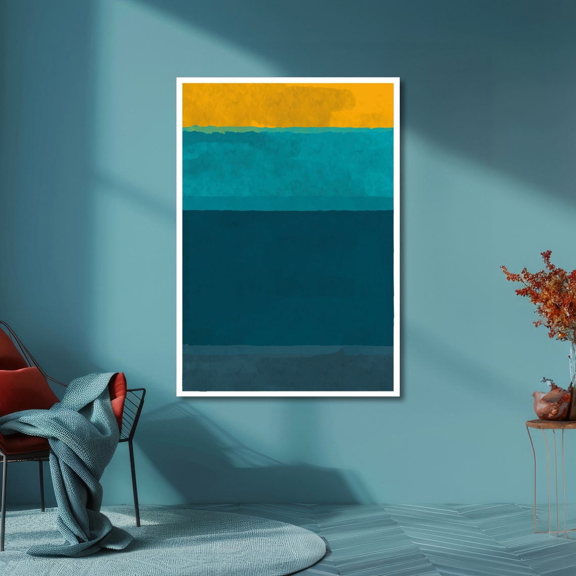 Golden Horizon Teal Blue Rothko-Inspired Abstract Art Poster - Image 6