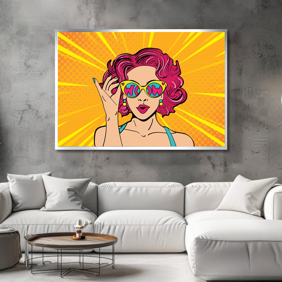 Vintage Pop Art WOW Lady Sunburst Rays Portrait Retro Poster - Image 2