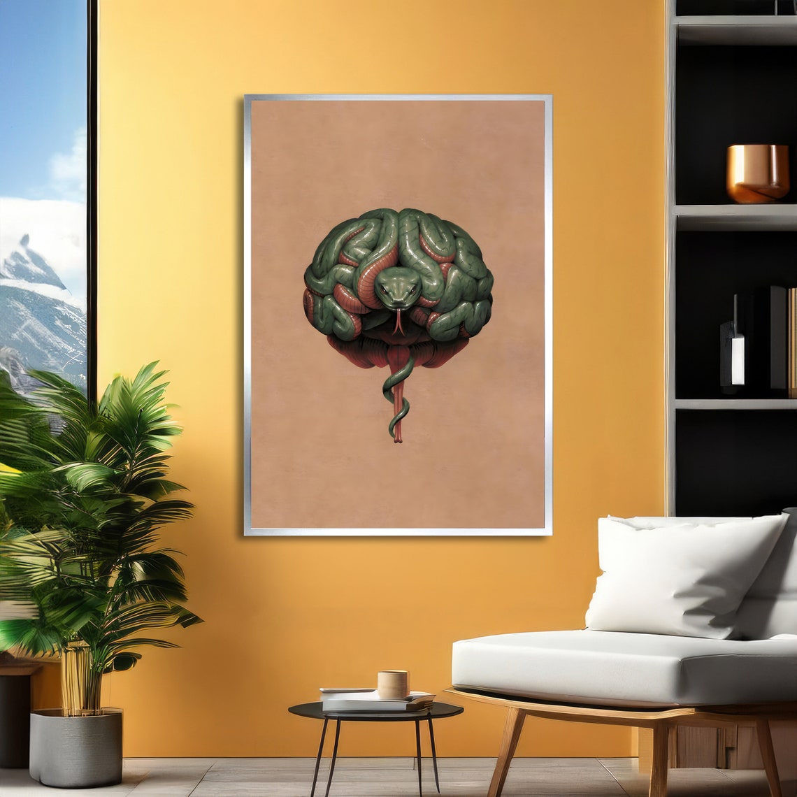 Brain With a Snake in a Reptilian Mind Surreal Illustration Poster - Image 4