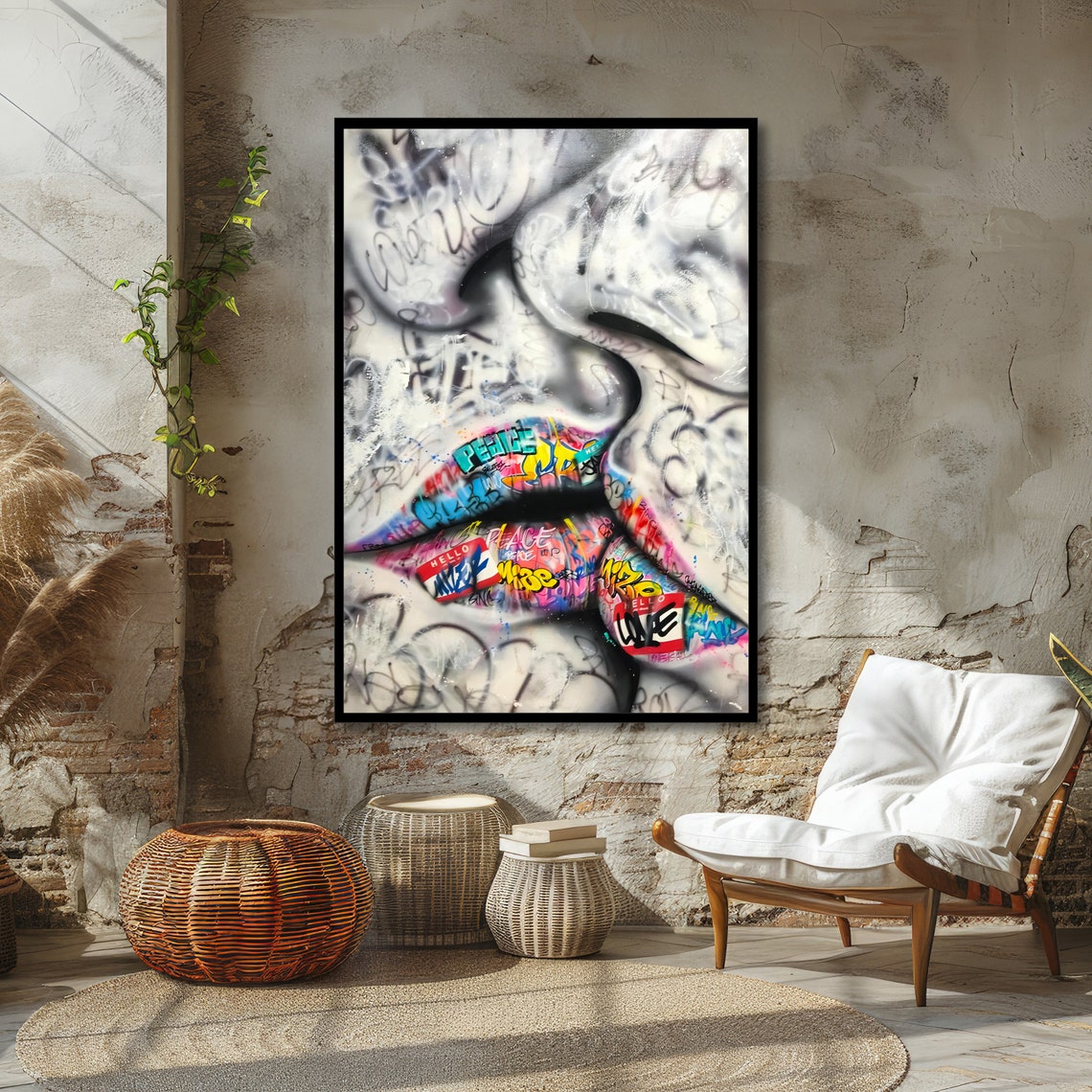 Bold Graffiti Lips Close-Up Colorful Street Art Peace Love Poster - Image 4