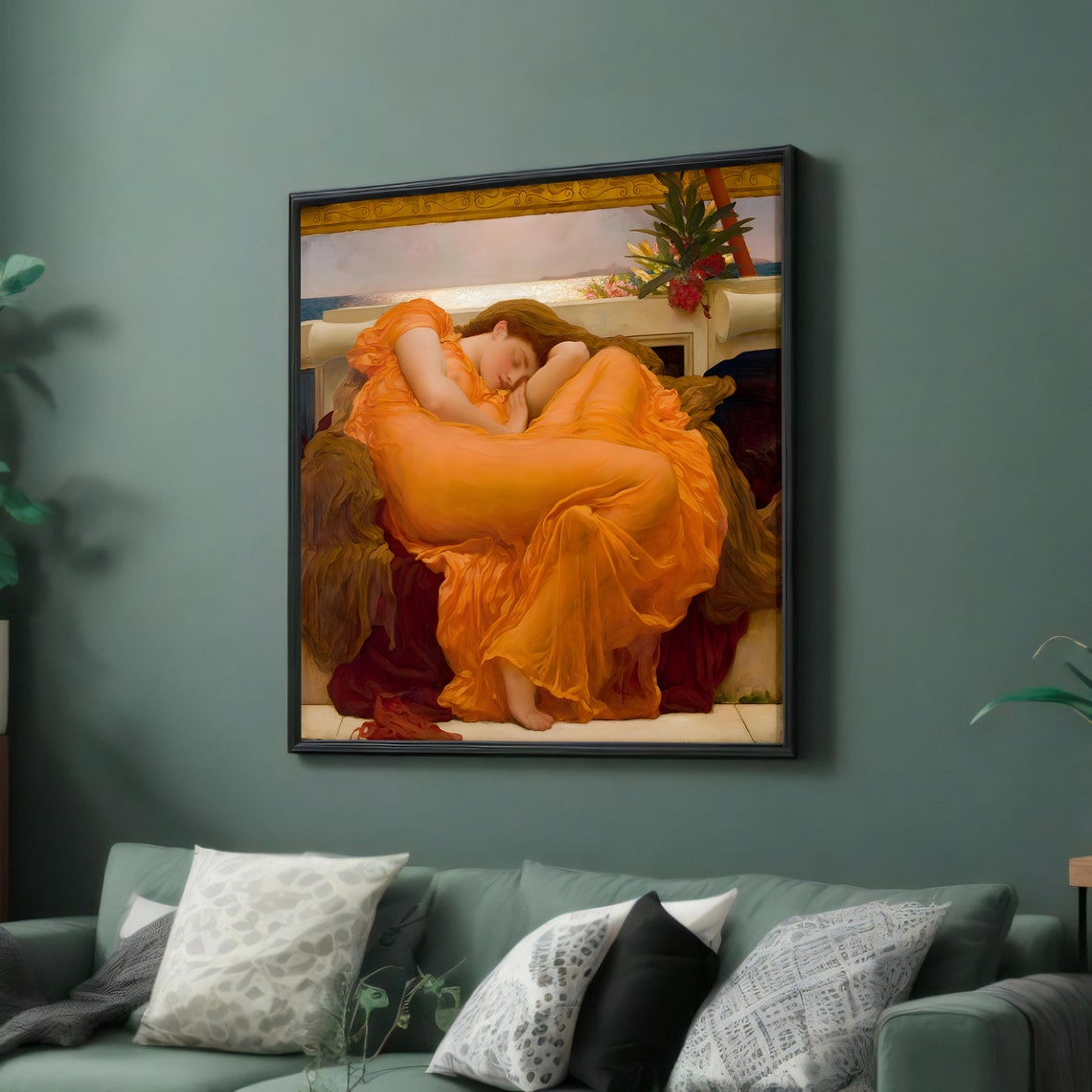 Leighton Flaming June Sleeping Woman in Orange Drapery Poster