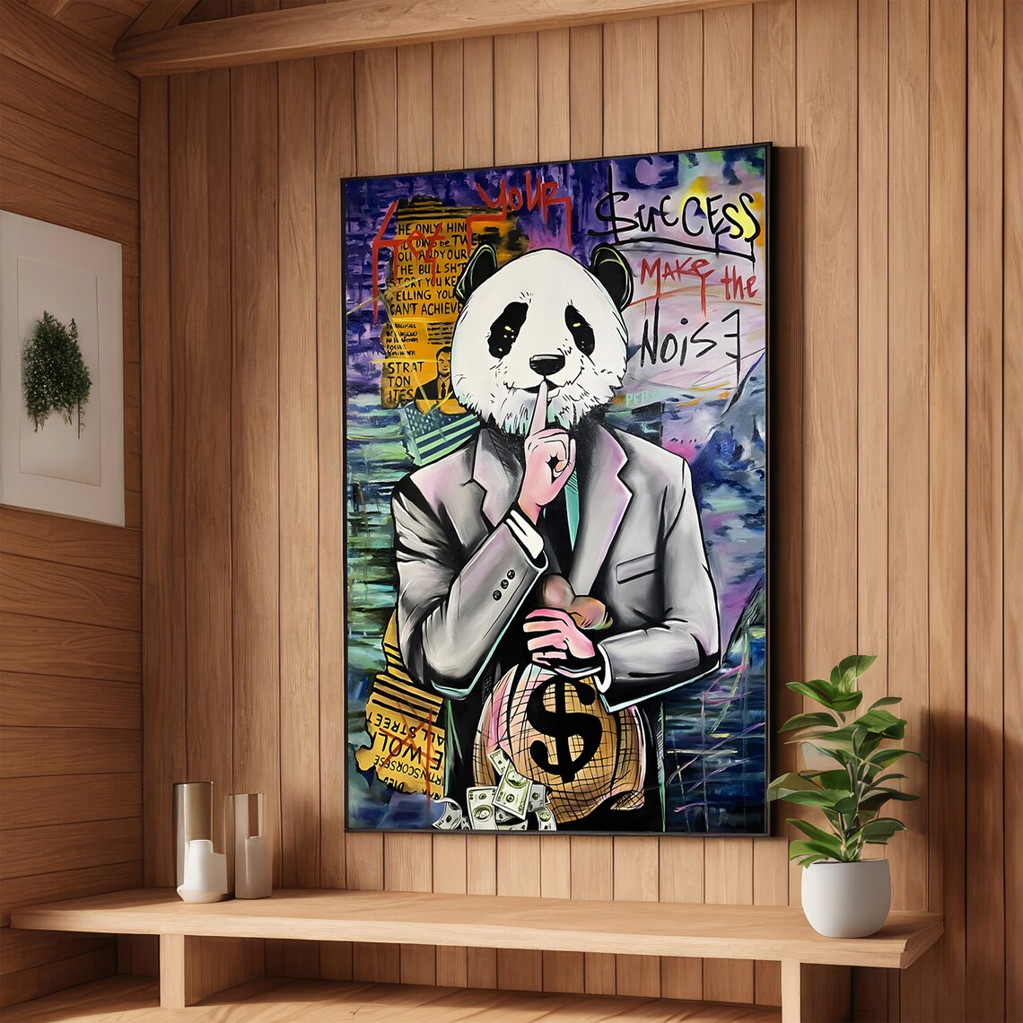 Panda Banker With Money Bag Graffiti Success Street Art Poster