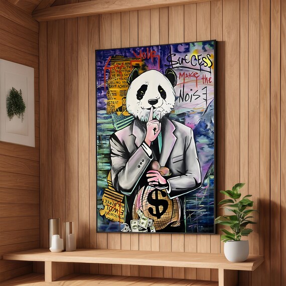 Panda Banker With Money Bag Graffiti Success Street Art Poster