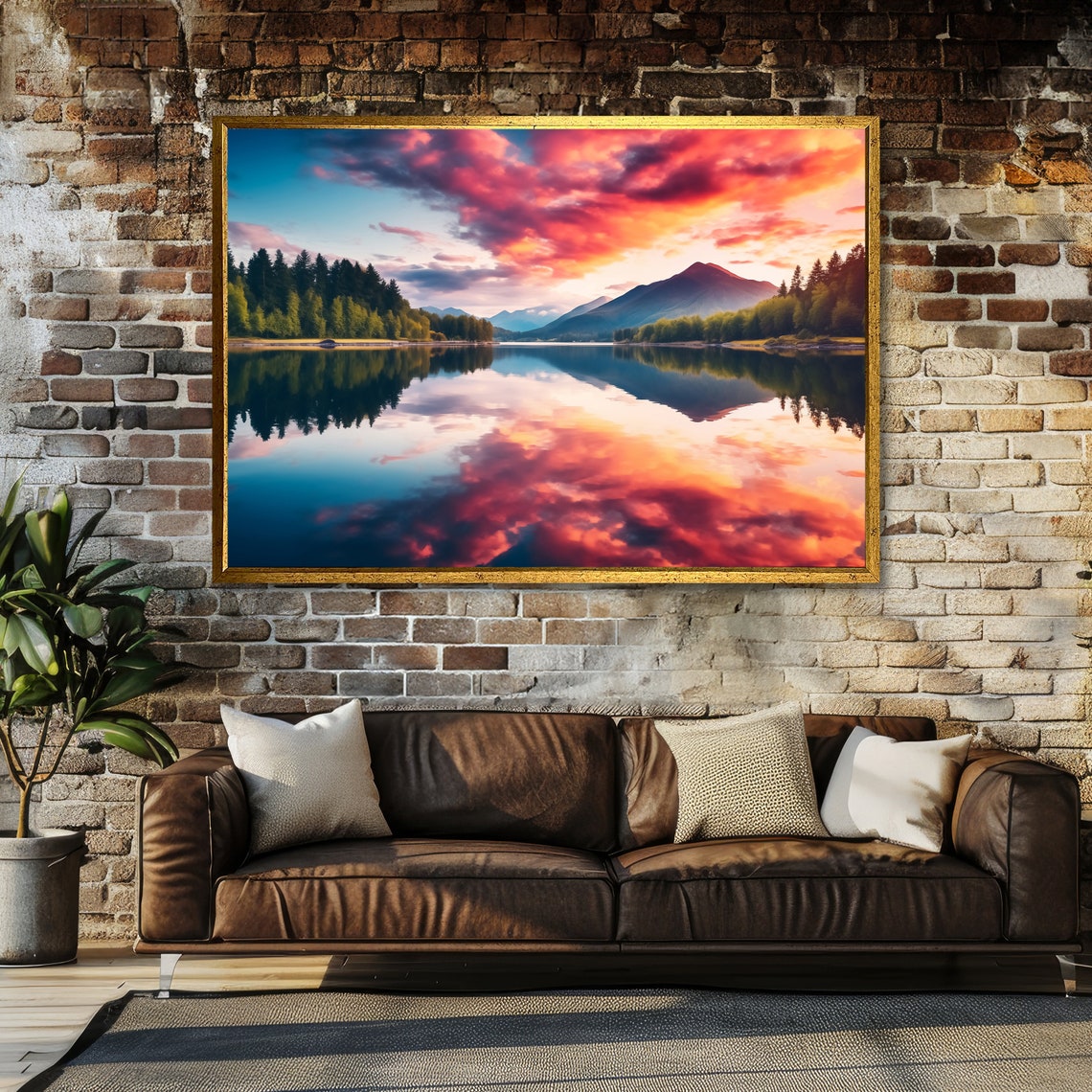 Serenity At Sunset Tranquil Lake Reflection Art Mountain Landscape Ready To Hang - Image 3