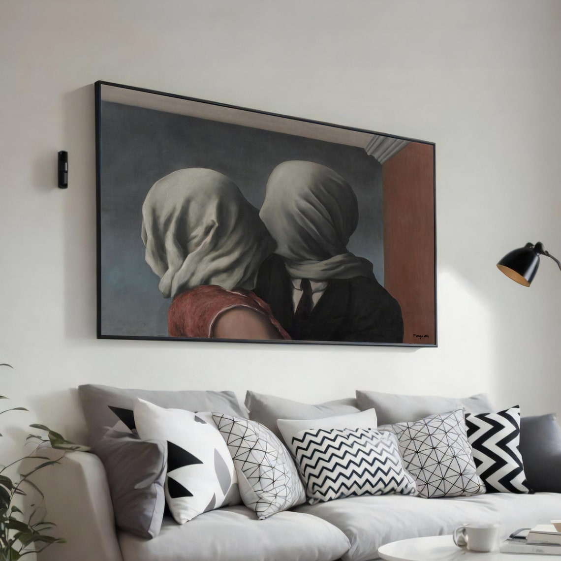 Magritte The Lovers Veiled Couple Embracing in Blue Surreal Poster