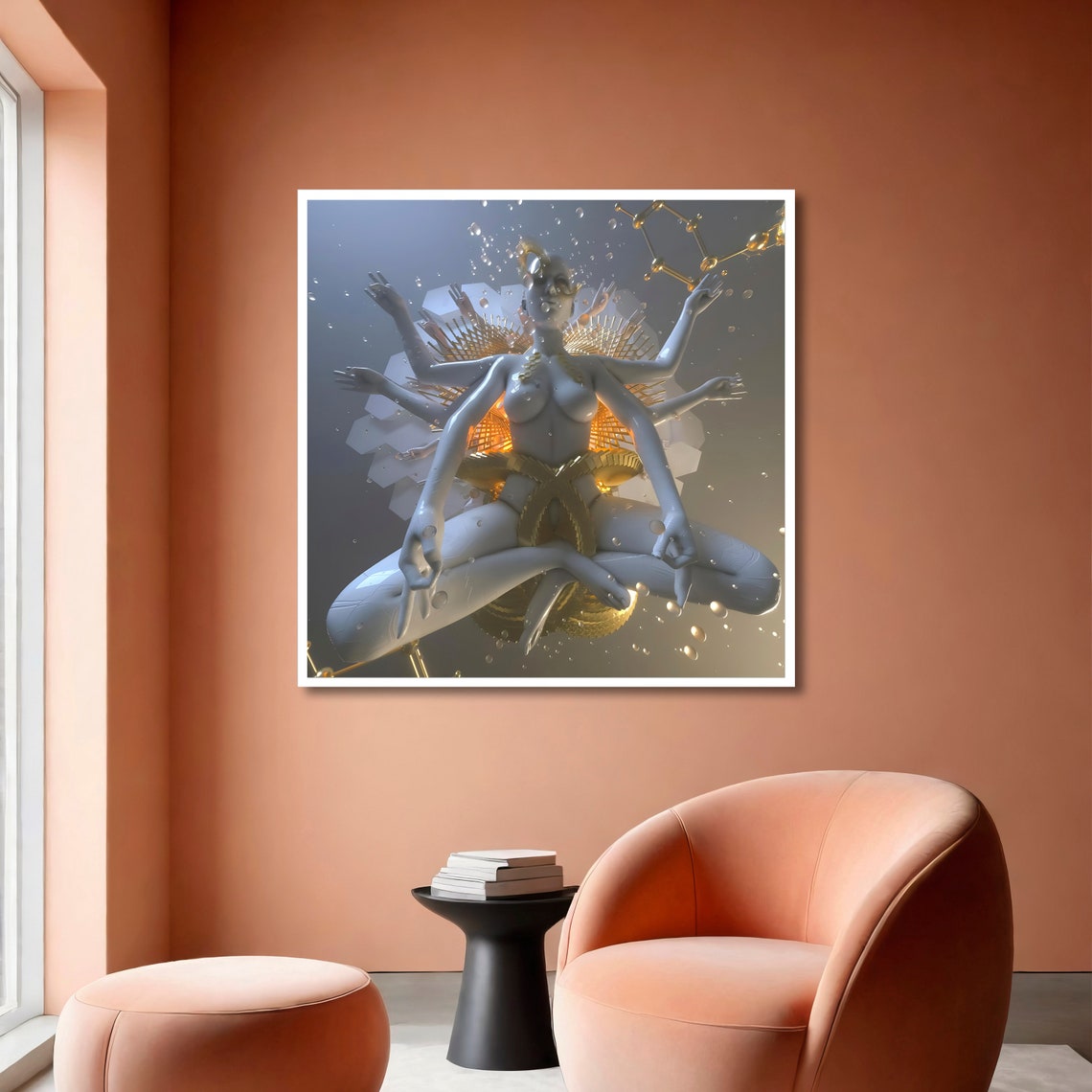White and Gold Multi-Armed Meditation Goddess Spiritual Poster - Image 6