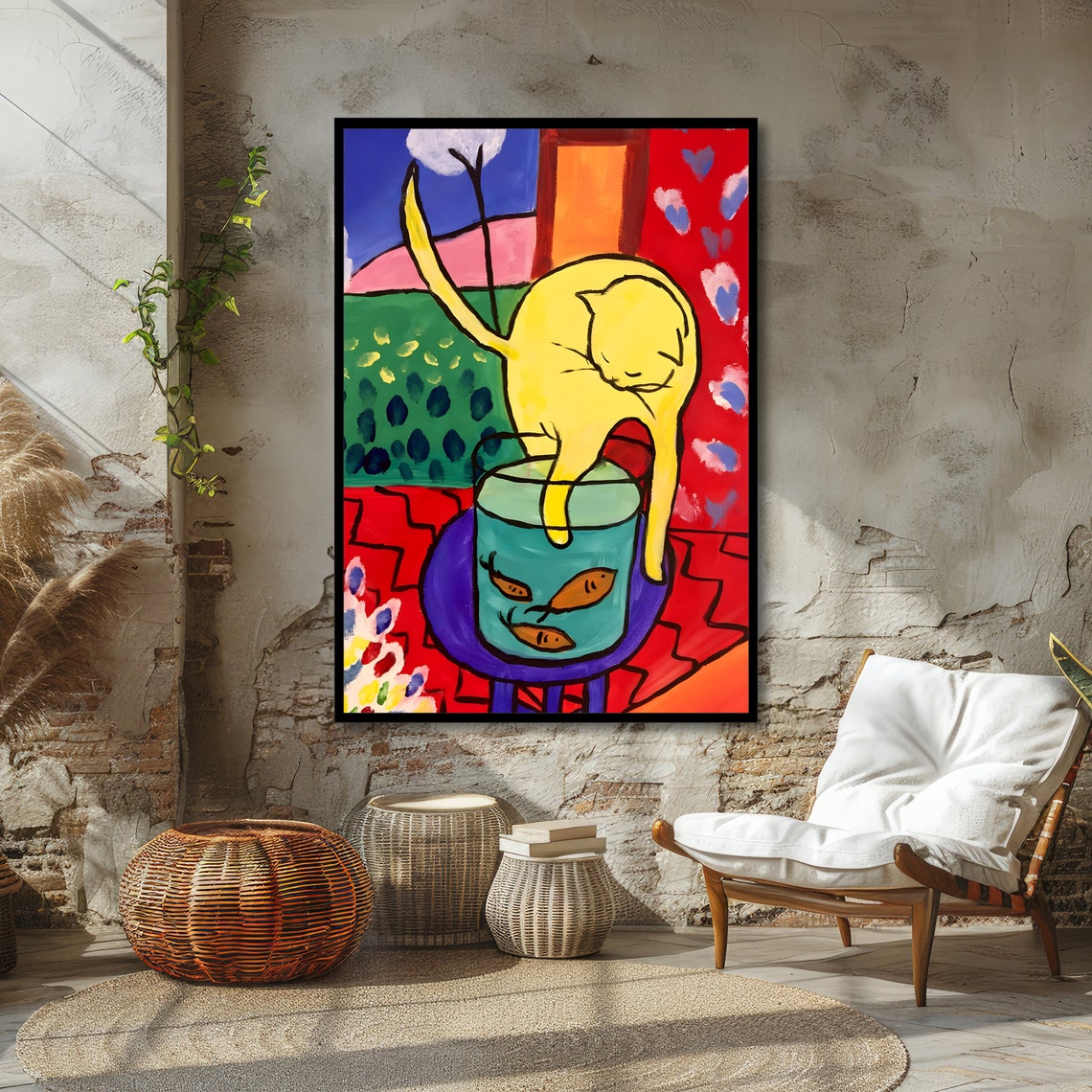 Playful Cat Matisse Inspired Art Bold Abstract Print Modern Wall Art Ready To Hang Decoration - Image 4