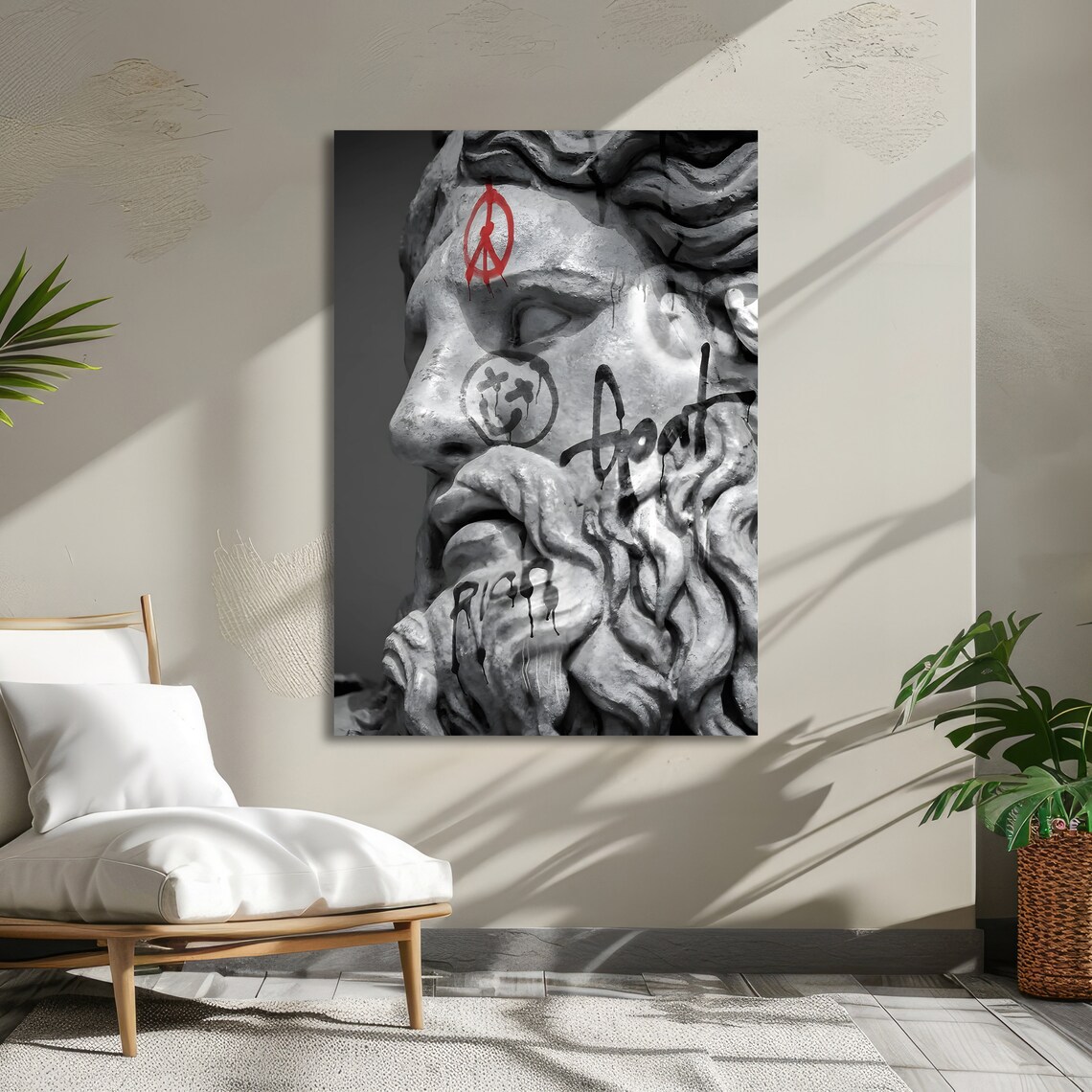 Graffiti Zeus Statue Head with Red Peace Sign Urban Street Art Poster - Image 5
