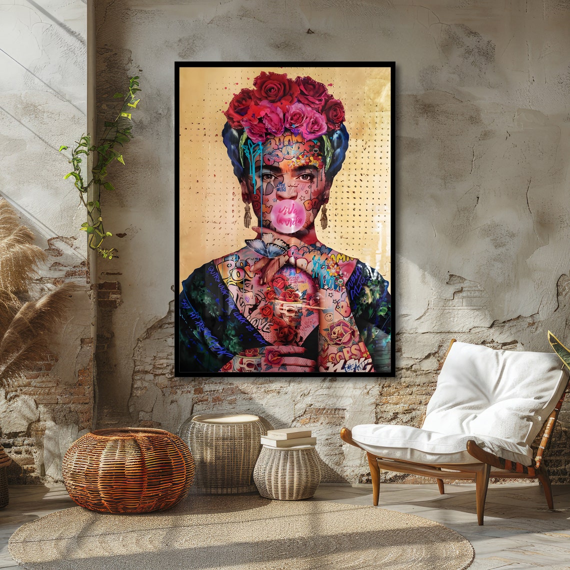 Frida Kahlo Inspired Rose Crown Graffiti Viva La Vida Poster - Image 3
