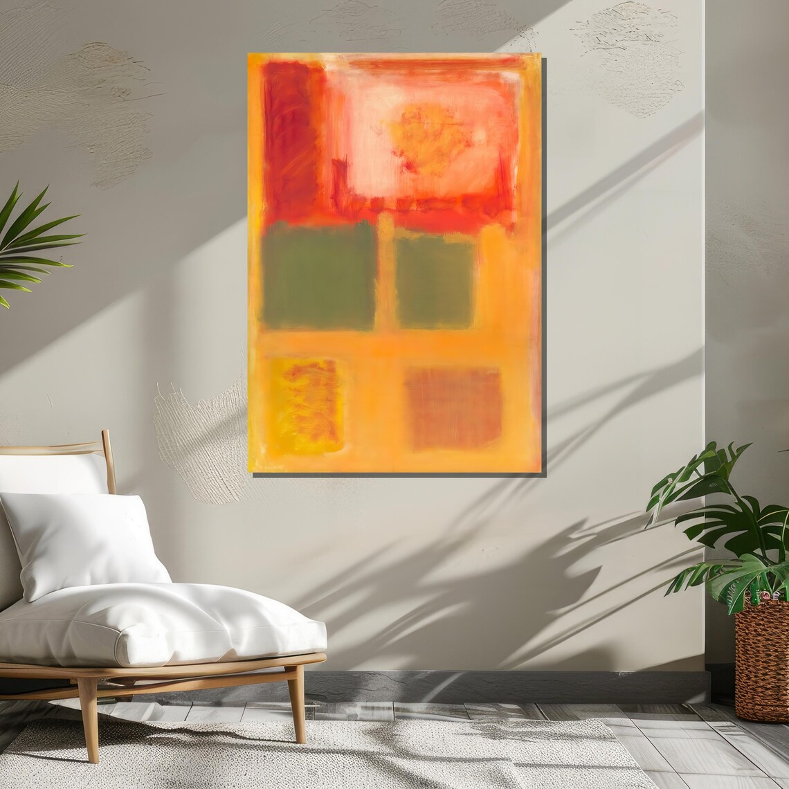 Bold Red Orange and Green Color Fields Modern Abstract Art Poster - Image 3