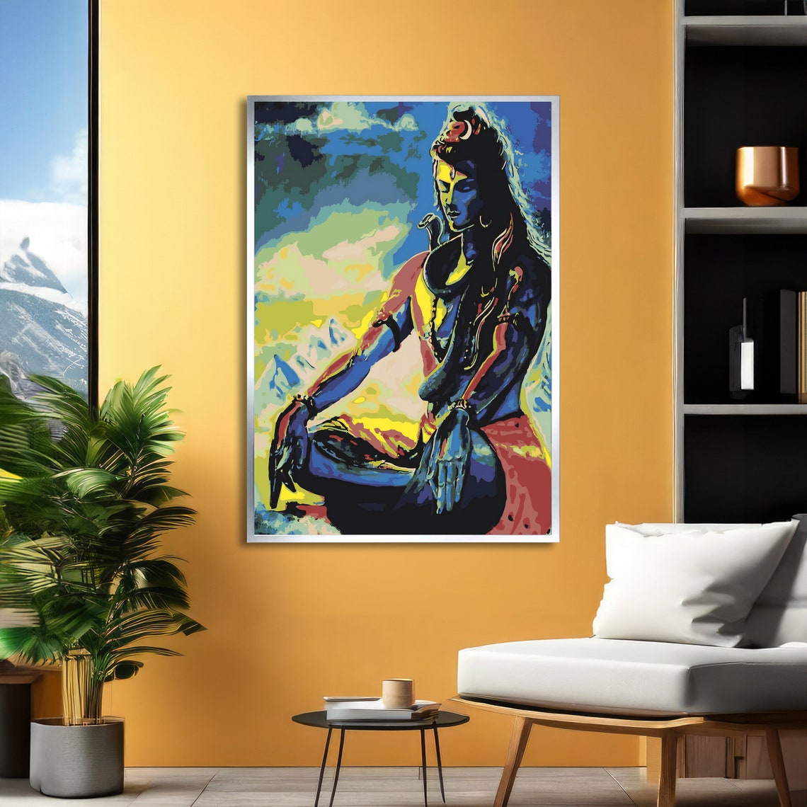 Meditative Shiva Hindu God Art Colorful Spiritual Poster Wall Art Design Ready To Hang - Image 2