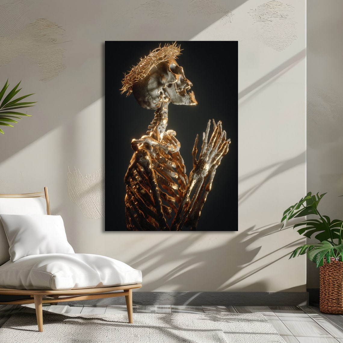Skeleton Praying With Crown Of Thorns Art Gothic Skeleton Art Dark Religious Decor Unique Wall Art Ready To Hang - Image 5