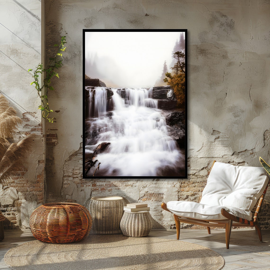 Misty Waterfall Nature Wall Art Tranquil Falls Print Serene Waterfall Poster Wall Art Design Ready To Hang Decoration - Image 4