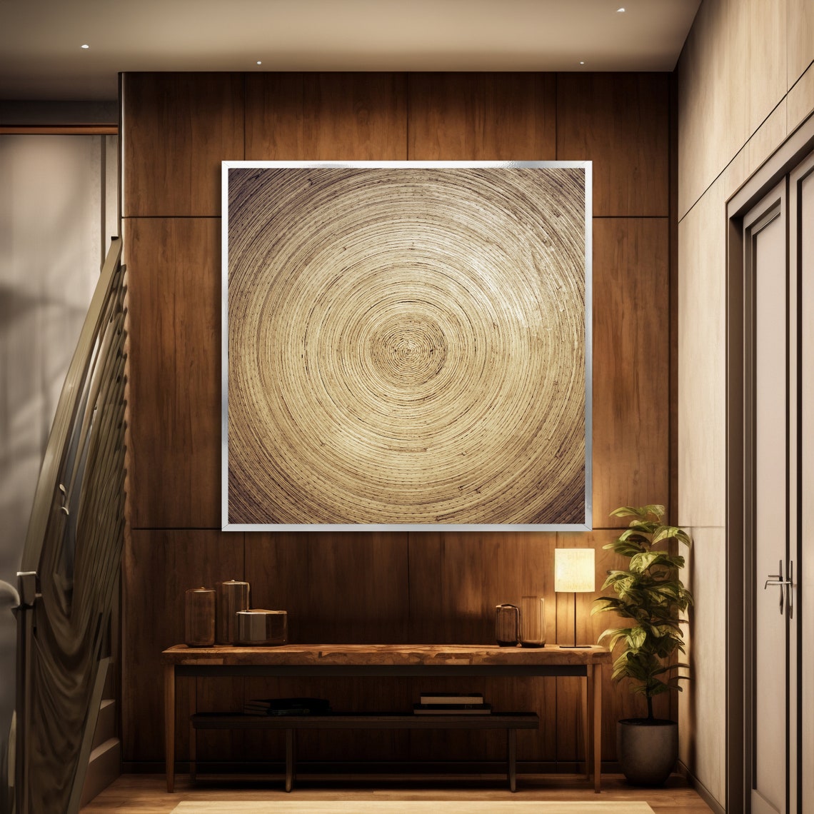 Concentric Spiral Circles Natural Rustic Wood Texture Art Poster - Image 2