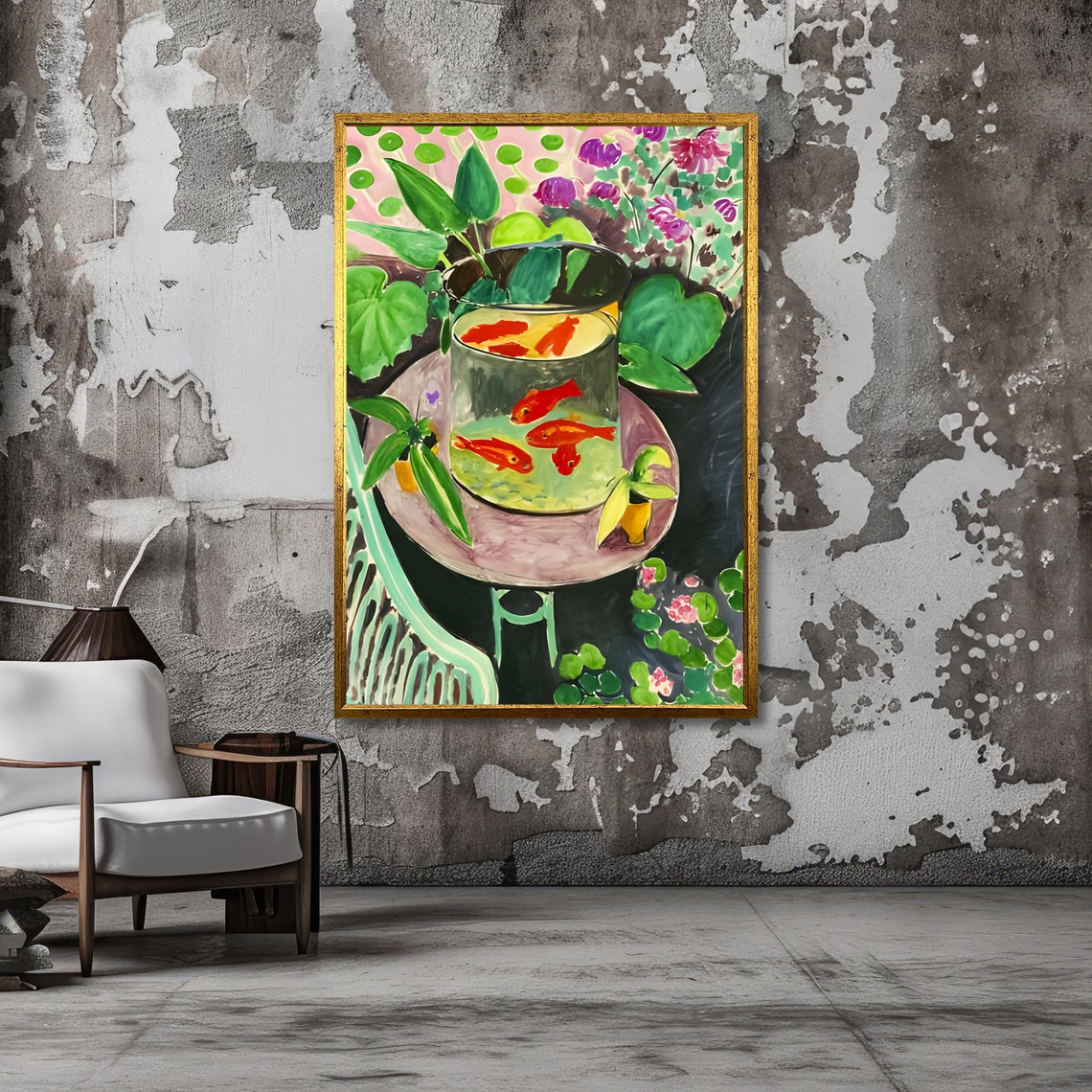 Matisse Goldfish Red Fish in Bowl Among Lush Greenery Poster - Image 2