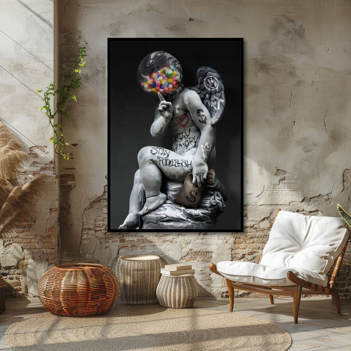 Gumball Angel Statue Graffiti Street Art Stay Hungry Foolish Poster - Image 3