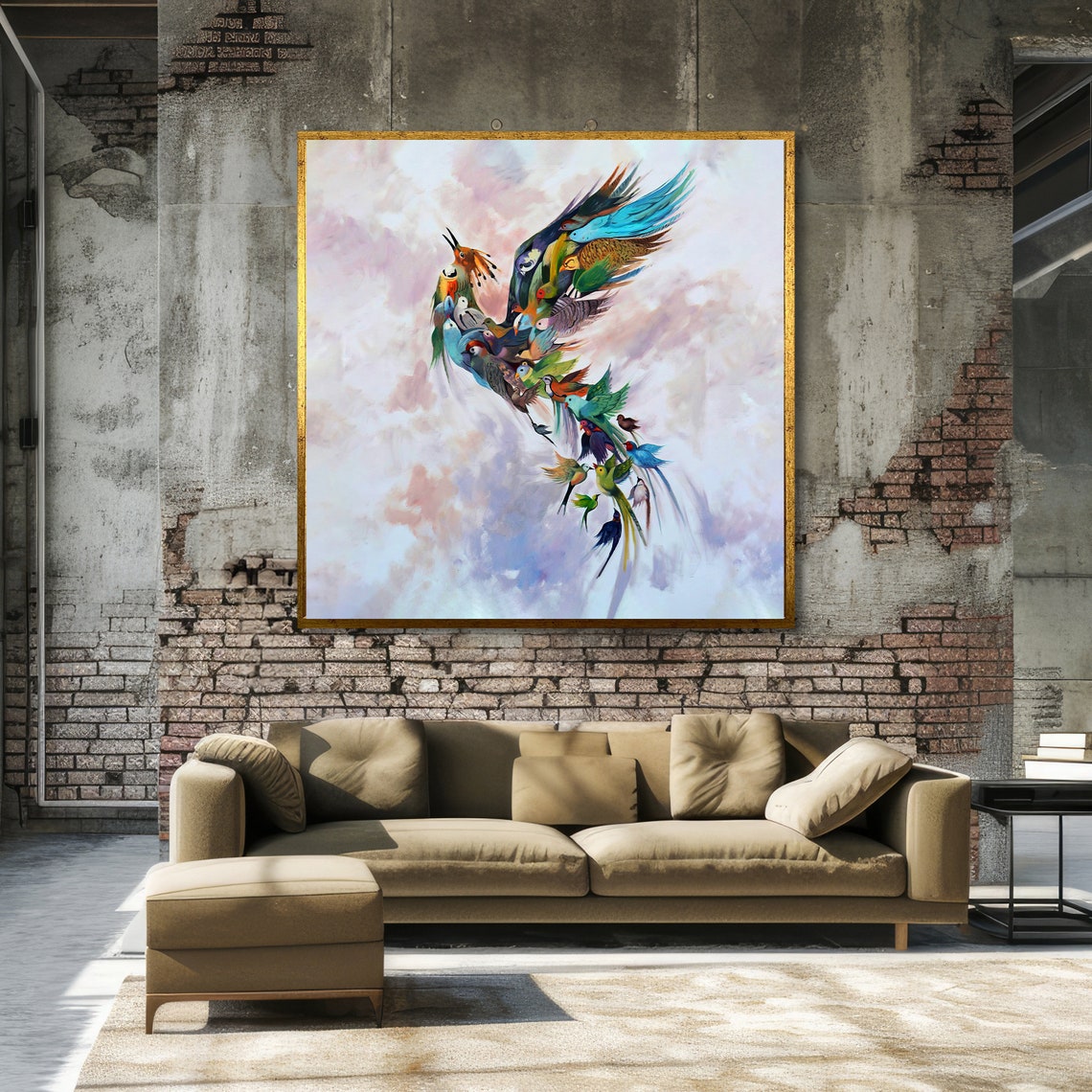 Colorful Bird Composed of Flying Parrots Whimsical Art Poster - Image 6