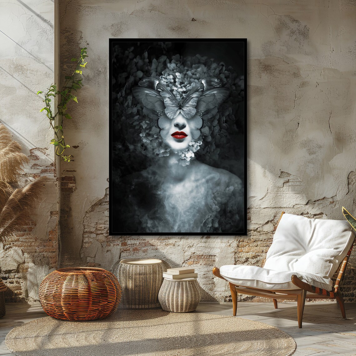 Butterfly Woman Surreal Dark Fantasy Portrait With Red Lips Poster - Image 4