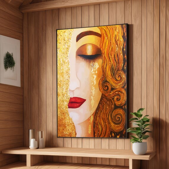 Golden Serenity Abstract Woman Portrait with Gold Hair Poster