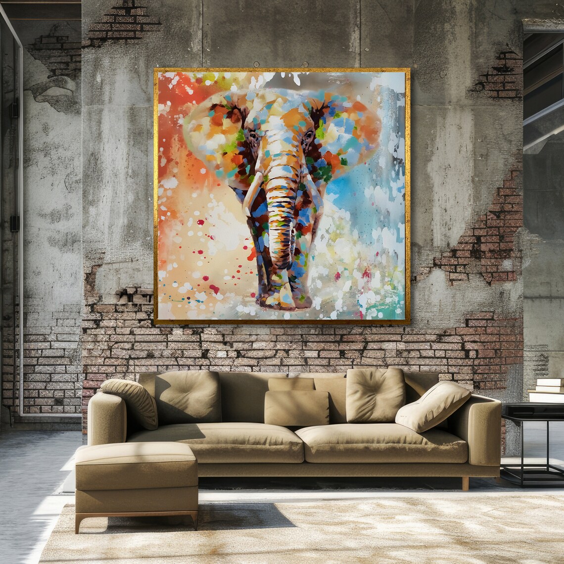 Walking Elephant Rendered in Joyful Multicolor Splatter Paint Art Poster - Image 3