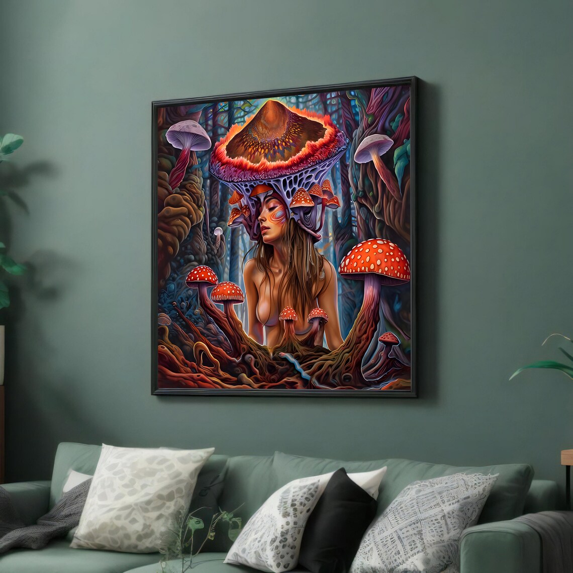 Mushroom Goddess Psychedelic Forest Fantasy Portrait Art Poster