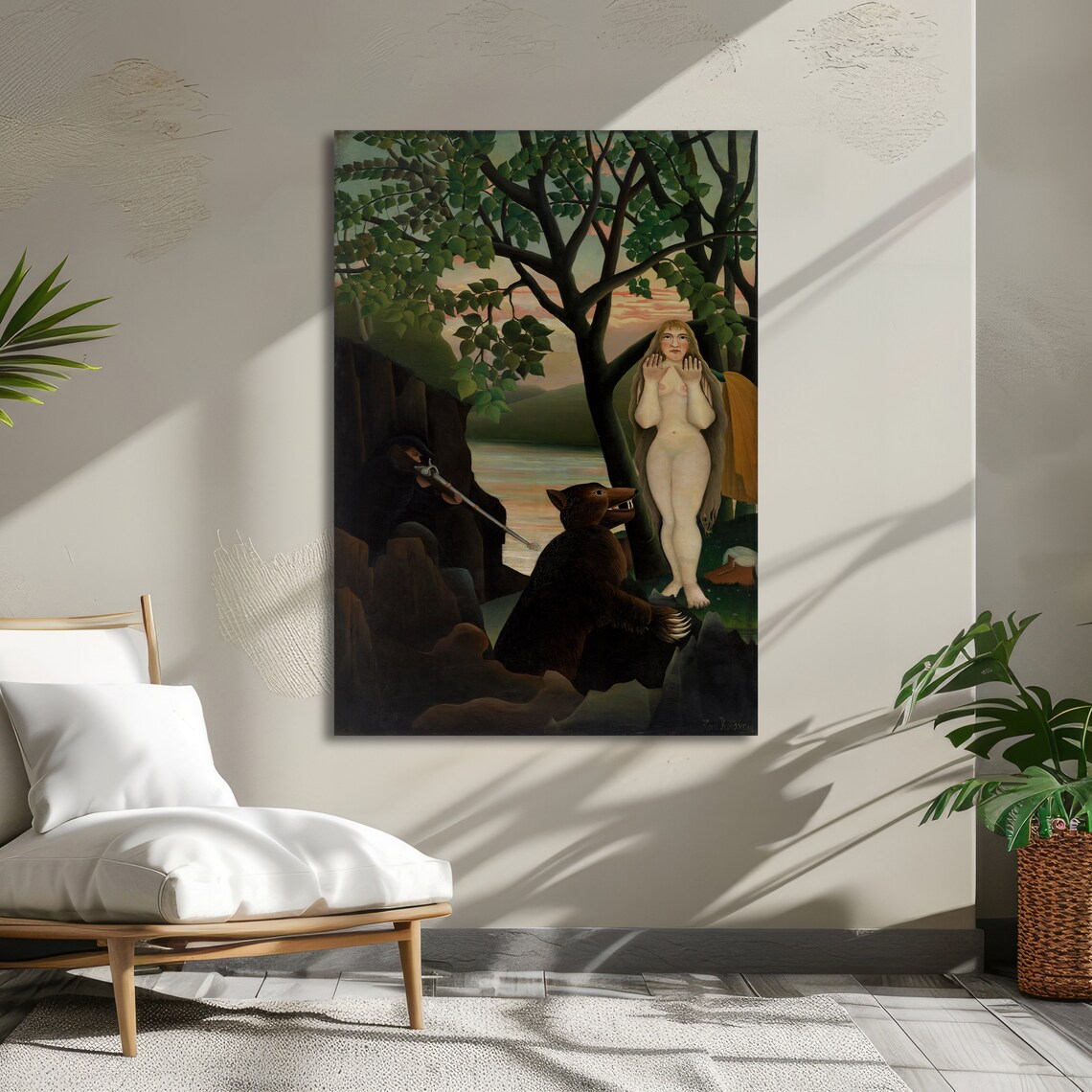 Rousseau Woman Standing in Jungle Beside Bear Naive Art Poster - Image 5